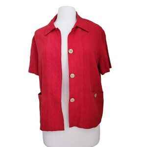 Coldwater Creek Linen Rayon Shirt Jacket‎ Red Button Women’s Size M Lagenlook